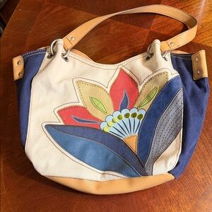 Kim Rogers Blue and Tan Floral Shoulder Bag